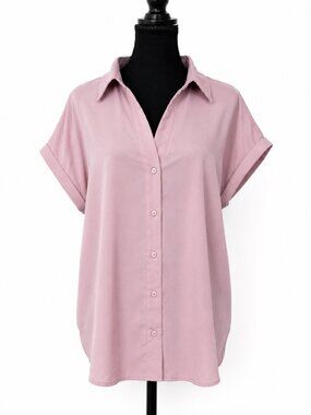 NWOT Light Pink Short Sleeve Button Front Women's Top - L